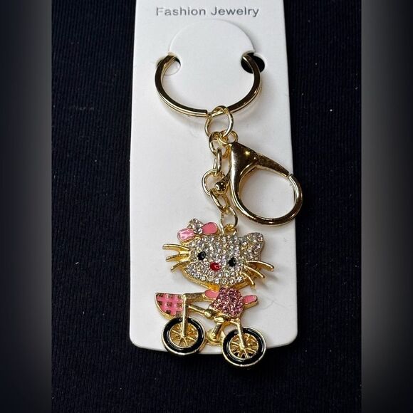 Mint BAG CHARM Sparkly Cat on Bicycle Keychain/Purse Charm Red - Picture 9 of 11
